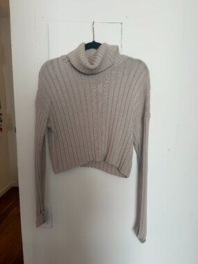 Beige Cropped Turtleneck Sweater